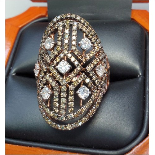 $2,550 2.10Ct White & Fancy Brown Diamond Ring 14k Rose Gold
